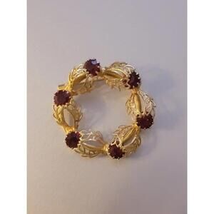 Vintage Gold And Red Circle Brooch